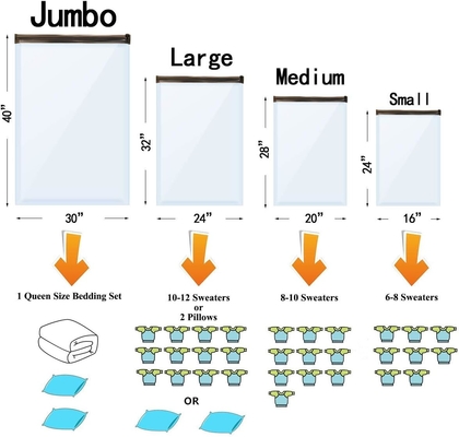 12 sacs de stockage sous vide (3 x jumbo, 3 x grand, 3 x moyen, 3 x petit), sacs de compression avec scellant