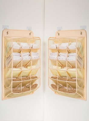 3D NEW DURABLE closet organisateur suspendu avec poches en maille 3D, étagère murale armoire suspendue sac de rangement (BEIGE-2PACK)