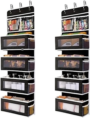 JARLINK 2 Pack 5-étagère sur la porte organisateur suspendu, monture murale pliable 4 grande poche de grande capacité de stockage avec PVC