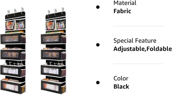 JARLINK 2 Pack 5-étagère sur la porte organisateur suspendu, monture murale pliable 4 grande poche de grande capacité de stockage avec PVC