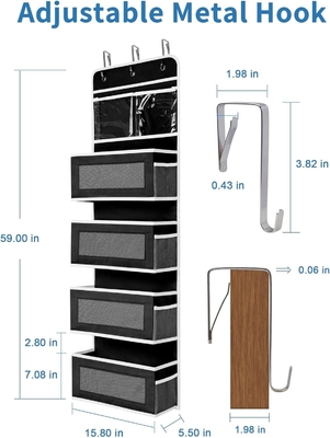 JARLINK 2 Pack 5-étagère sur la porte organisateur suspendu, monture murale pliable 4 grande poche de grande capacité de stockage avec PVC