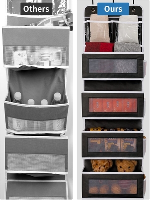 JARLINK 2 Pack 5-étagère sur la porte organisateur suspendu, monture murale pliable 4 grande poche de grande capacité de stockage avec PVC