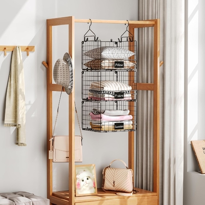 Sonyabecca 3 niveaux organisateur de placard suspendu avec plaque d'immatriculation, vêtements suspendus des étagères 5 S Crochets, monture murale et armoire