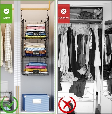 Sonyabecca 3 niveaux organisateur de placard suspendu avec plaque d'immatriculation, vêtements suspendus des étagères 5 S Crochets, monture murale et armoire