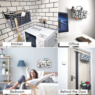 2 pièces de paniers suspendus pour l'organisation, panier de rangement en tissu, organisateur murale pour le placard, la cuisine, la chambre, le bureau,