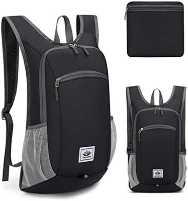 Sac à dos de randonnée 15L Ultra léger Sac à dos de randonnée pliable résistant à l'eau Sac de jour pliable pour les voyages (gris)