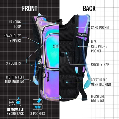 Sojourner Hydration Pack, sac à dos hydratant - Sac à dos d'eau avec 2 litres de vésicule hydratant, festival essentiel - Rave