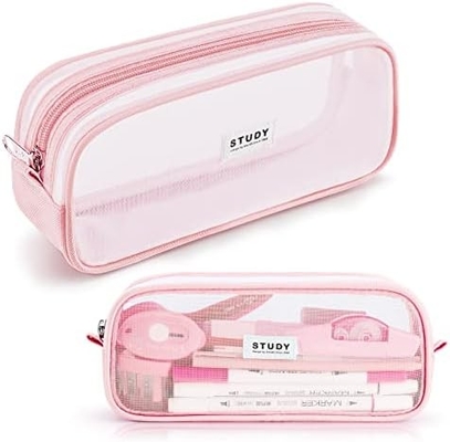 Kalidi Casque à crayon en treillis de grille Casque à crayon de grande capacité Big Pencil Pouch avec fermeture à glissière Sac de papeterie simple stylo esthétique