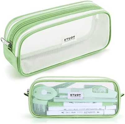 Kalidi Casque à crayon en treillis de grille Casque à crayon de grande capacité Big Pencil Pouch avec fermeture à glissière Sac de papeterie simple stylo esthétique