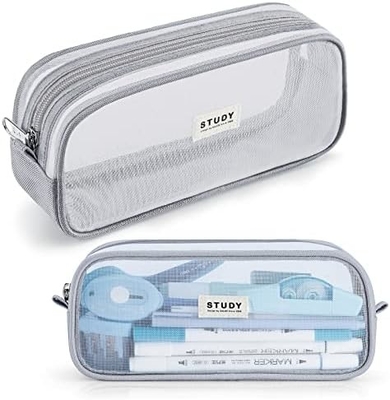 Kalidi Casque à crayon en treillis de grille Casque à crayon de grande capacité Big Pencil Pouch avec fermeture à glissière Sac de papeterie simple stylo esthétique