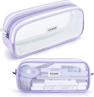 Kalidi Casque à crayon en treillis de grille Casque à crayon de grande capacité Big Pencil Pouch avec fermeture à glissière Sac de papeterie simple stylo esthétique