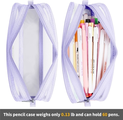 Kalidi Casque à crayon en treillis de grille Casque à crayon de grande capacité Big Pencil Pouch avec fermeture à glissière Sac de papeterie simple stylo esthétique