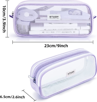 Kalidi Casque à crayon en treillis de grille Casque à crayon de grande capacité Big Pencil Pouch avec fermeture à glissière Sac de papeterie simple stylo esthétique