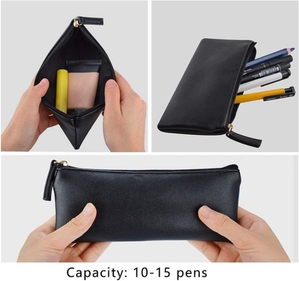 MROCO Casse crayon Sac crayon noir Sac de crayon en cuir PU Casse crayon petit sac fermeture à glissière pour crayons, stylos, marqueurs, Makeu