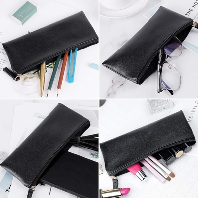 MROCO Casse crayon Sac crayon noir Sac de crayon en cuir PU Casse crayon petit sac fermeture à glissière pour crayons, stylos, marqueurs, Makeu