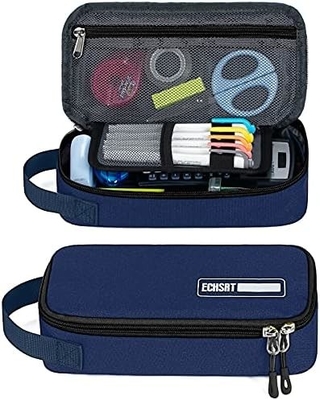 ECHSRT Grand boîtier à crayon, sac à stylo esthétique avec grande capacité, sac de papeterie portable minimaliste avec poignée pour