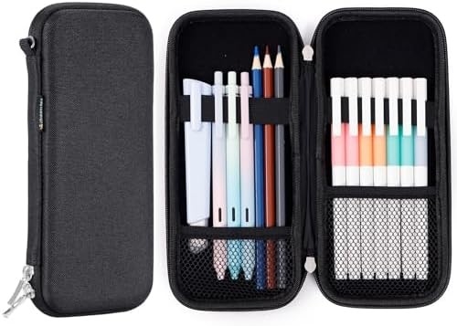 Idream365 boîte à crayons dure améliorée pour adultes, boîte à crayons durable avec fermeture à glissière noire