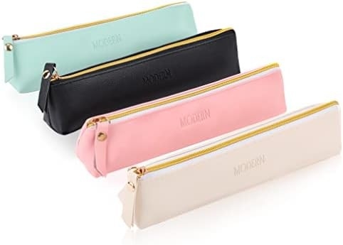 ISuperb 4 pcs Petit porte-crayons en cuir en PU Sac crayon en cuir étanche Organisateur sac de rangement Cosmétique sac fermeture à glissière pour femmes