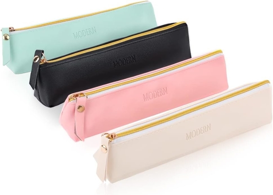 ISuperb 4 pcs Petit porte-crayons en cuir en PU Sac crayon en cuir étanche Organisateur sac de rangement Cosmétique sac fermeture à glissière pour femmes