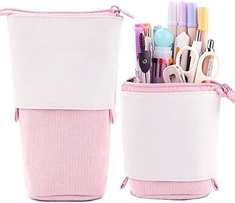 Téléscopic sac à crayon porte-crayon boîte de papeterie, PU Corduroy debout rétractable transformateur sac organisateur coloré,