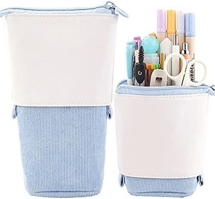Téléscopic sac à crayon porte-crayon boîte de papeterie, PU Corduroy debout rétractable transformateur sac organisateur coloré,