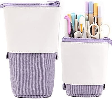 Téléscopic sac à crayon porte-crayon boîte de papeterie, PU Corduroy debout rétractable transformateur sac organisateur coloré,