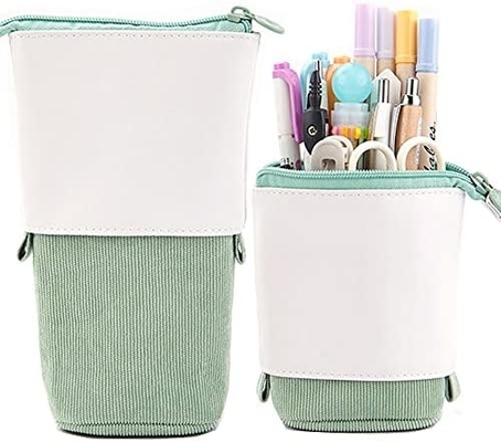 Téléscopic sac à crayon porte-crayon boîte de papeterie, PU Corduroy debout rétractable transformateur sac organisateur coloré,
