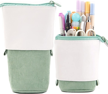 Téléscopic sac à crayon porte-crayon boîte de papeterie, PU Corduroy debout rétractable transformateur sac organisateur coloré,