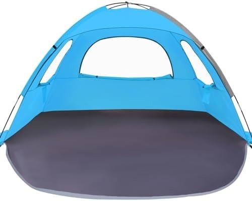 Tente de plage WhiteFang Anti-UV Abri solaire portable pour 3/4/6 personnes, plancher extensible avec 3 treillis de ventilation