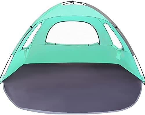 Tente de plage WhiteFang Anti-UV Abri solaire portable pour 3/4/6 personnes, plancher extensible avec 3 treillis de ventilation