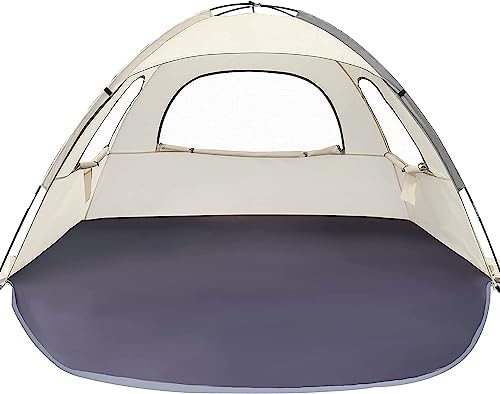 Tente de plage WhiteFang Anti-UV Abri solaire portable pour 3/4/6 personnes, plancher extensible avec 3 treillis de ventilation