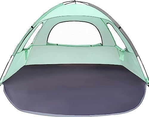 Tente de plage WhiteFang Anti-UV Abri solaire portable pour 3/4/6 personnes, plancher extensible avec 3 treillis de ventilation