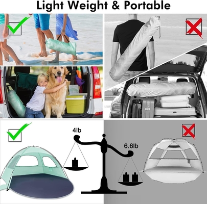 Tente de plage WhiteFang Anti-UV Abri solaire portable pour 3/4/6 personnes, plancher extensible avec 3 treillis de ventilation