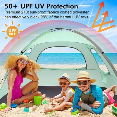 Tente de plage WhiteFang Anti-UV Abri solaire portable pour 3/4/6 personnes, plancher extensible avec 3 treillis de ventilation