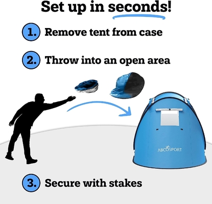 Abco Pop Up Tent pour 2 personnes - Cabane portable à 2 portes, résistante à l'eau et à la protection UV, sac de transport - bleu ciel