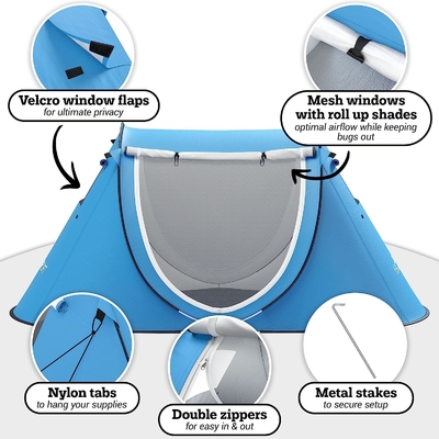 Abco Pop Up Tent pour 2 personnes - Cabane portable à 2 portes, résistante à l'eau et à la protection UV, sac de transport - bleu ciel