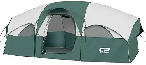 CAMPROS CP Tente pour 8 personnes Tentes de camping Tente familiale résistante aux intempéries Tente familiale 5 Grandes fenêtres en treillis, à double couche, divisées