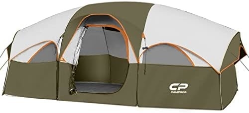 CAMPROS CP Tente pour 8 personnes Tentes de camping Tente familiale résistante aux intempéries Tente familiale 5 Grandes fenêtres en treillis, à double couche, divisées