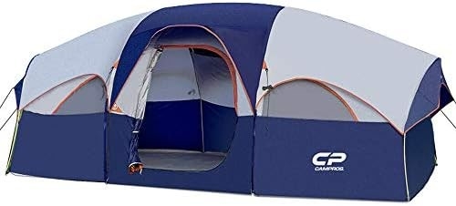 CAMPROS CP Tente pour 8 personnes Tentes de camping Tente familiale résistante aux intempéries Tente familiale 5 Grandes fenêtres en treillis, à double couche, divisées