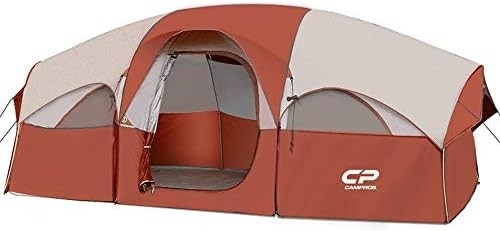 CAMPROS CP Tente pour 8 personnes Tentes de camping Tente familiale résistante aux intempéries Tente familiale 5 Grandes fenêtres en treillis, à double couche, divisées