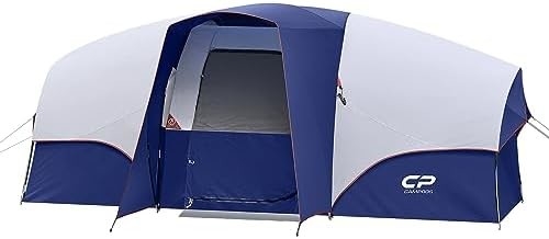 CAMPROS CP Tente pour 8 personnes Tentes de camping Tente familiale résistante aux intempéries Tente familiale 5 Grandes fenêtres en treillis, à double couche, divisées
