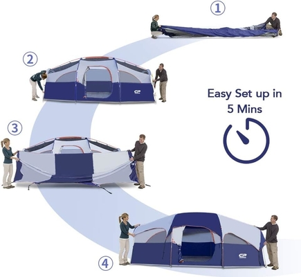 CAMPROS CP Tente pour 8 personnes Tentes de camping Tente familiale résistante aux intempéries Tente familiale 5 Grandes fenêtres en treillis, à double couche, divisées