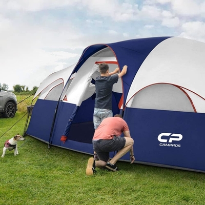 CAMPROS CP Tente pour 8 personnes Tentes de camping Tente familiale résistante aux intempéries Tente familiale 5 Grandes fenêtres en treillis, à double couche, divisées