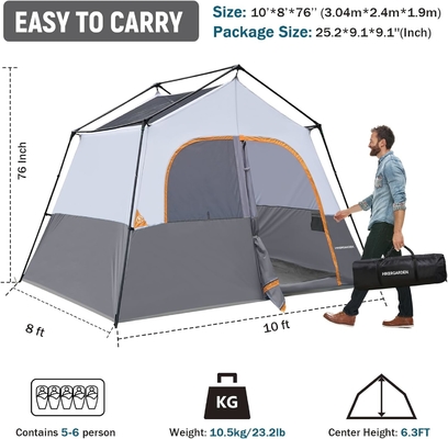 HIKERGARDEN Tente de camping pour 6 personnes - Portable facile à installer Tente familiale pour le camp, Tente de cabine en tissu étanche à l'air libre