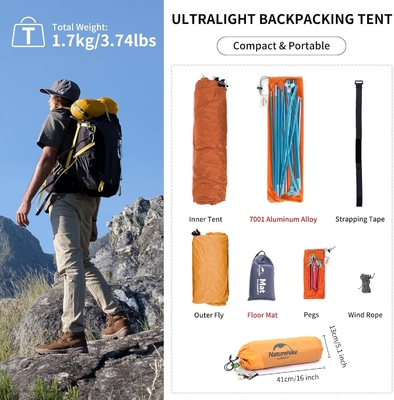 Naturehike Cloud-Up 1 personne Tente de sac à dos léger Tente pour un homme, imperméable à l'eau Tente pour une personne ultra-légère, faire