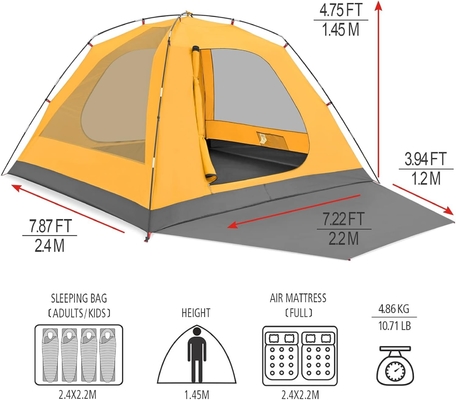 Tente de camping pour 2/4 personnes à l'extérieur imperméable à l'eau Famille grandes tentes 2/4 personnes Tente facile à installer avec porche double couche