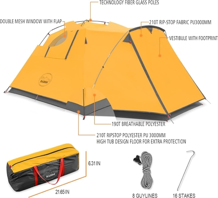 Tente de camping pour 2/4 personnes à l'extérieur imperméable à l'eau Famille grandes tentes 2/4 personnes Tente facile à installer avec porche double couche