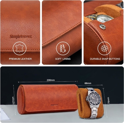 Sacoche de voyage, rouleau de montre pour 3 montres, faux cuir haut de gamme, emballage cadeau