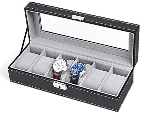 NEX 6 Slots Boîte de montres organisateur pour hommes, porte-montres noire Stand Affichage Cas de stockage
