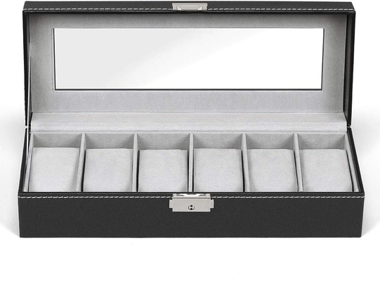 NEX 6 Slots Boîte de montres organisateur pour hommes, porte-montres noire Stand Affichage Cas de stockage